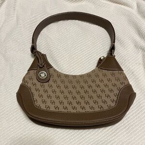 Dooney & Bourke Bag | Khaki Signature Print | Mini Hobo Bag w/Camel Leather Trim